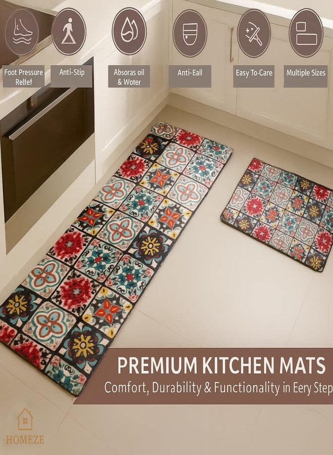 HOMEZE Kitchen Mats for Floor Set of 2 | Non-Slip, Soft Absorbent Rugs with Rubber Backing | Washable Cushioned Anti-Fatigue Mats for Kitchen, Sink & Laundry (40x120 cm + 40x60 cm, Multi-Color) - Image 4