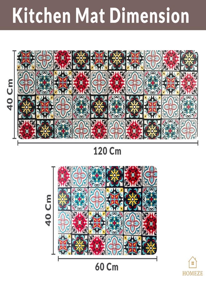 HOMEZE Kitchen Mats for Floor Set of 2 | Non-Slip, Soft Absorbent Rugs with Rubber Backing | Washable Cushioned Anti-Fatigue Mats for Kitchen, Sink & Laundry (40x120 cm + 40x60 cm, Multi-Color) - Image 2