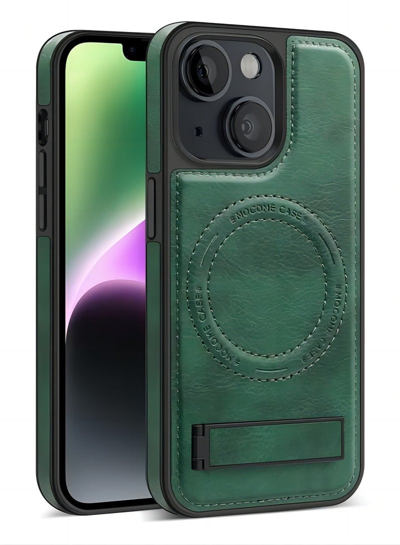 Color Fans For iPhone 14 Case Compatible with MagSafe Slim-Fit PU Leather Coated TPU + PC Shell - Blackish Green - Image 2