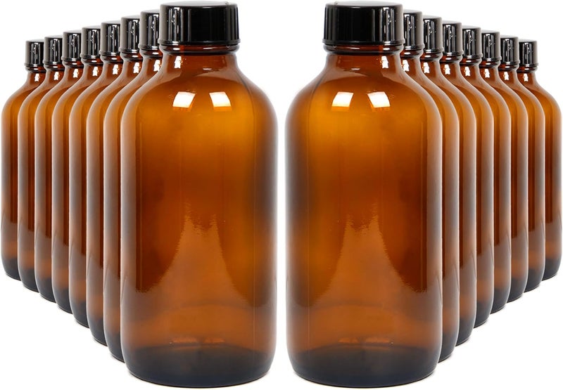 Youngever يونغيفر 12 عبوة زجاجية فارغة مع أغطية، زجاج كهرماني مع أغطية محكمة الإغلاق، حاوية قابلة لإعادة التعبئة للزيوت الأساسية، مستخلص الفانيليا والمزيد (4 أونصة)