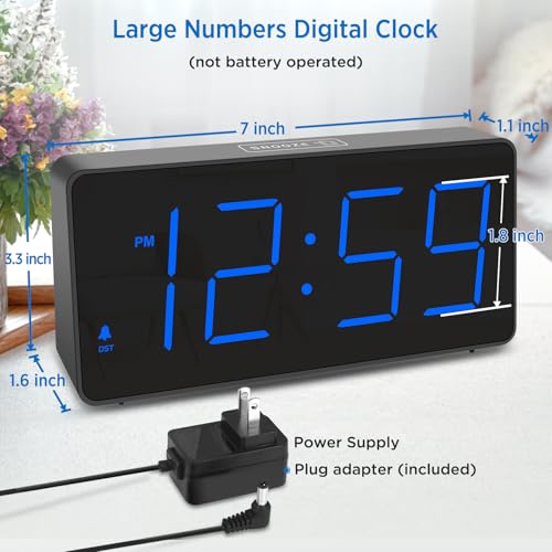 Peakeep Digital Alarm Clock for Bedroom Bedside, Loud Alarm Clock for Heavy Sleepers, Large Big LED Numbers for Seniors, Battery Backup Plug in Electric Clock with USB Charger (Blue) - Image 2