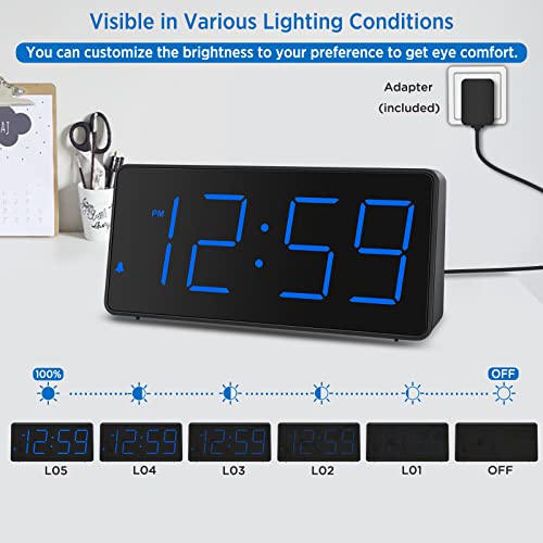 Peakeep Digital Alarm Clock for Bedroom Bedside, Loud Alarm Clock for Heavy Sleepers, Large Big LED Numbers for Seniors, Battery Backup Plug in Electric Clock with USB Charger (Blue) - Image 3