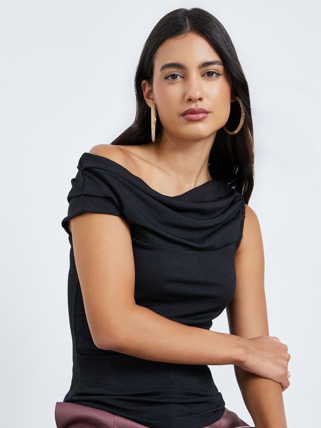 Styli Black Sleeveless Draped Knit Top - Image 1