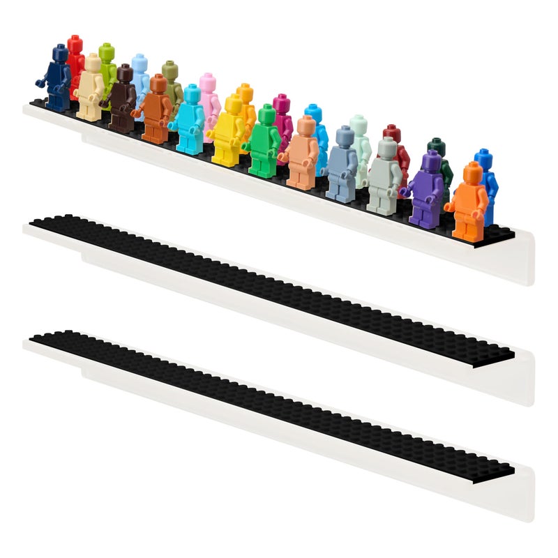 Tapeera 3Pack Minifigure Display Case Holds Up To 72 Figures Acrylic Floating Shelf Display With Brick Building Baseplates Figure Display Cabinet Wall Mount Minifig Organizer Black Baseplates