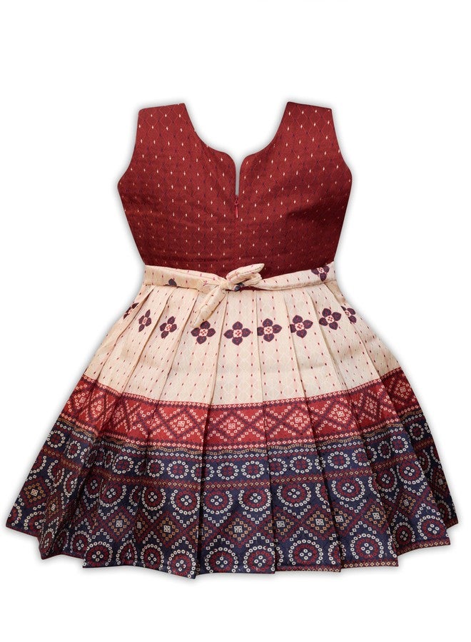 Suzvan South Indian Traditional Pattu Pavadai Jacquard Silk Frock Dress for Baby Girls (1-2 Years, Red & White) - Image 2