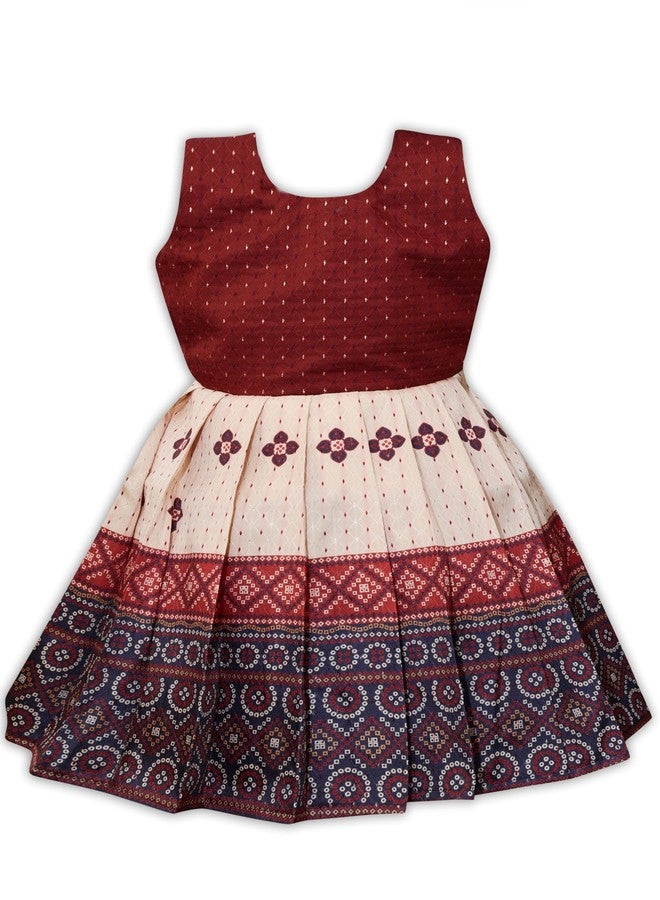Suzvan South Indian Traditional Pattu Pavadai Jacquard Silk Frock Dress for Baby Girls (1-2 Years, Red & White) - Image 1