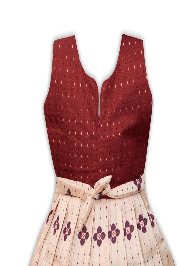 Suzvan South Indian Traditional Pattu Pavadai Jacquard Silk Frock Dress for Baby Girls (1-2 Years, Red & White) - Image 4