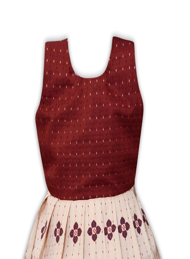 Suzvan South Indian Traditional Pattu Pavadai Jacquard Silk Frock Dress for Baby Girls (1-2 Years, Red & White) - Image 3