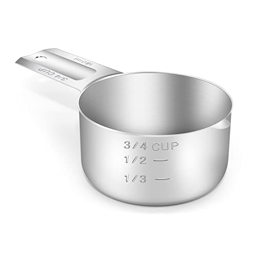 BERYLER 1PCS 3/4Cup (180ml, 6oz) Single Measuring Cup, Stainless Steel Measure Scoop, Metric and US Measurement, Dishwasher Safe - Image 1