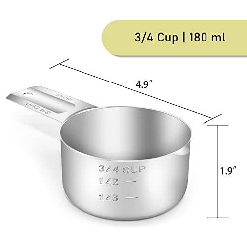BERYLER 1PCS 3/4Cup (180ml, 6oz) Single Measuring Cup, Stainless Steel Measure Scoop, Metric and US Measurement, Dishwasher Safe - Image 2