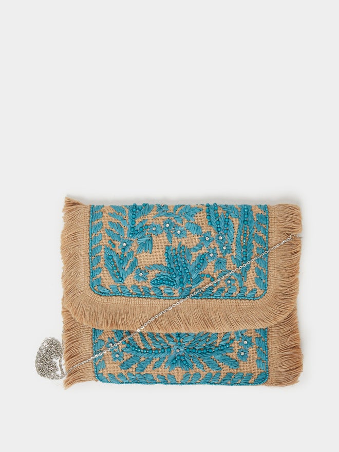 Styli Styli Embroidered Clutch with Fringe Detail - Image 1