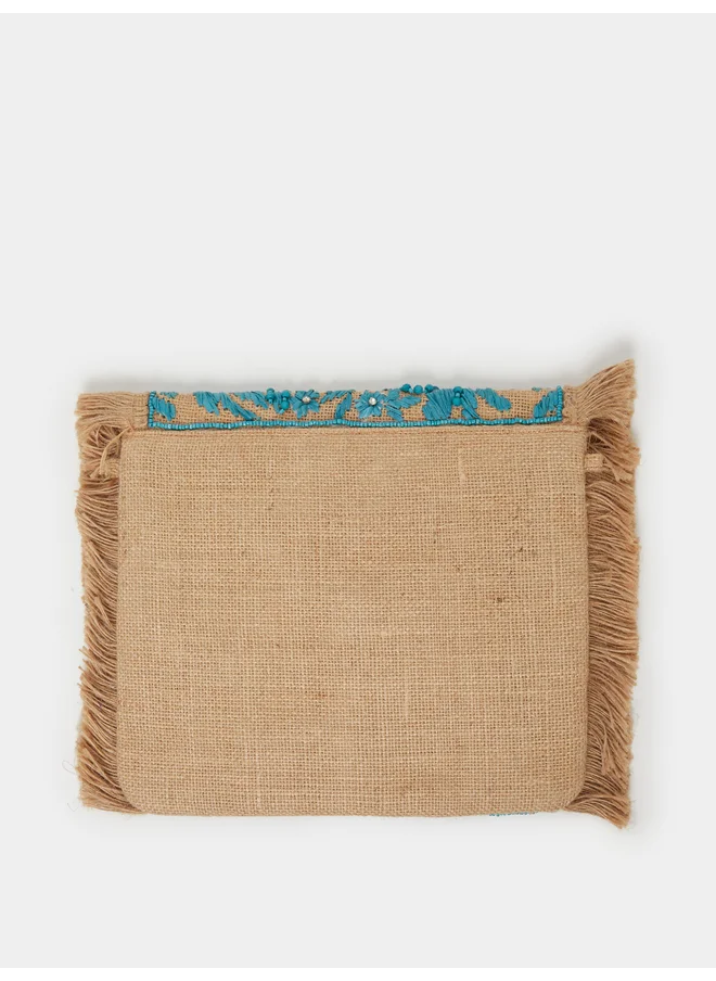 Styli Styli Embroidered Clutch with Fringe Detail