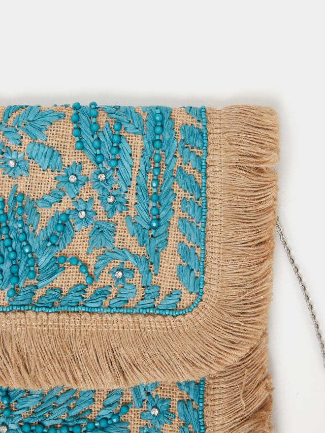 Styli Styli Embroidered Clutch with Fringe Detail - Image 3