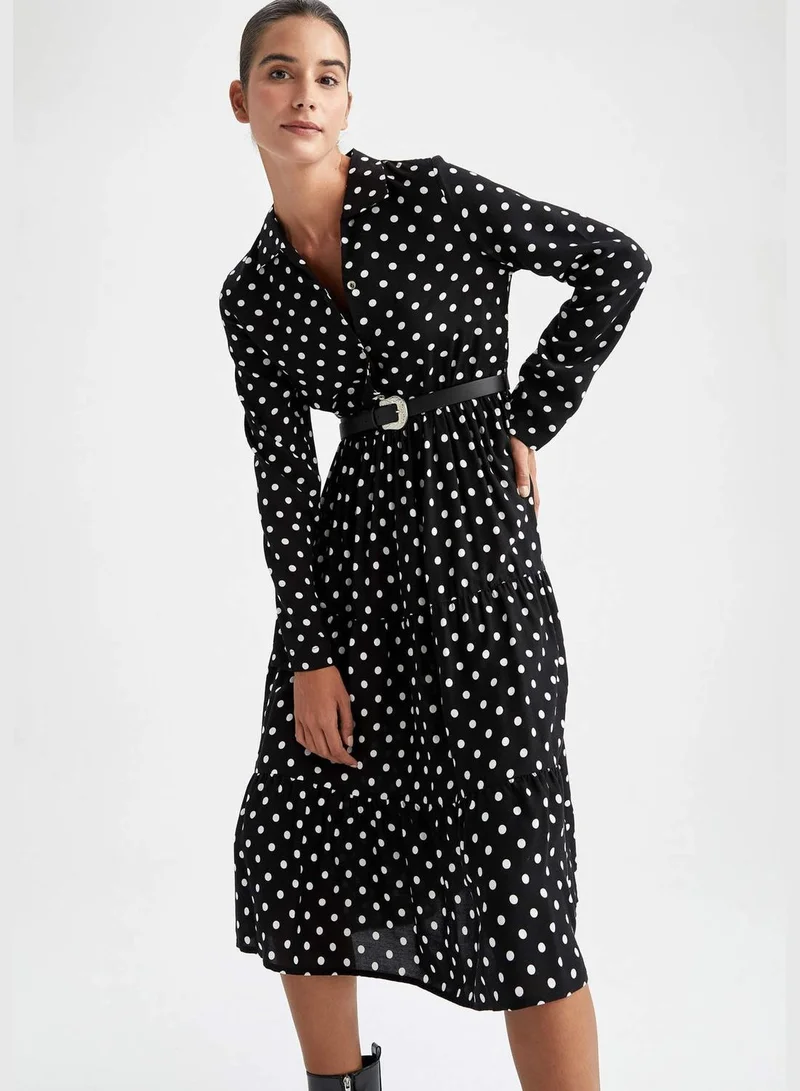 DeFacto Woman Elastic Waist Dress Shirt Neck Long Sleeve Woven Dress