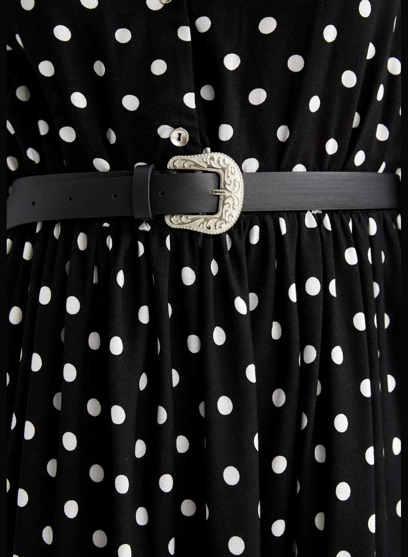DeFacto Woman Elastic Waist Dress Shirt Neck Long Sleeve Woven Dress