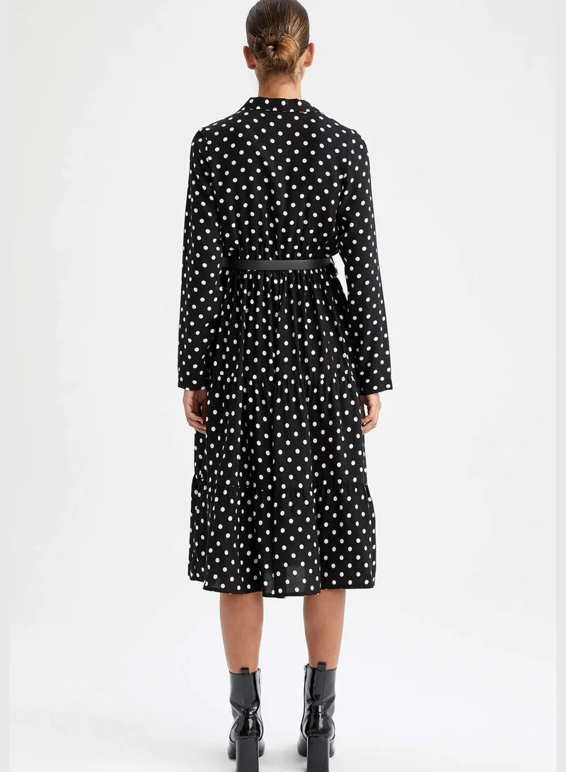 DeFacto Woman Elastic Waist Dress Shirt Neck Long Sleeve Woven Dress