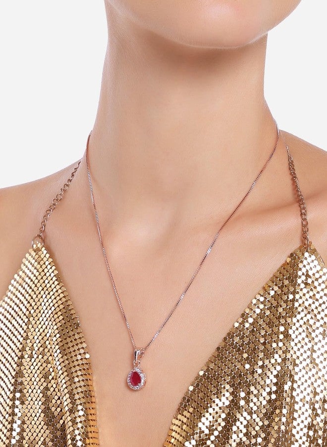 Ami Pink Rose Gold Contemporary Cubic Zirconia Pearl Embellished Pendant and Chain For Women-ZPFK20447 - Image 2