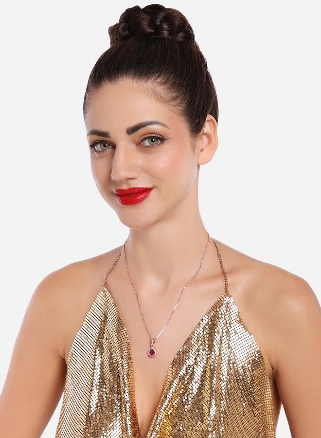 Ami Pink Rose Gold Contemporary Cubic Zirconia Pearl Embellished Pendant and Chain For Women-ZPFK20447 - Image 5