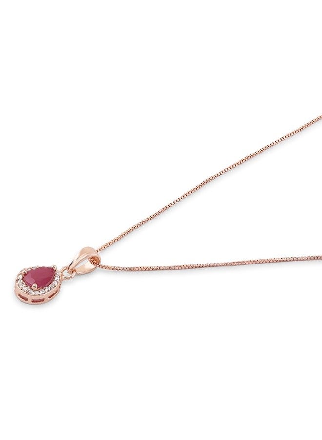 Ami Pink Rose Gold Contemporary Cubic Zirconia Pearl Embellished Pendant and Chain For Women-ZPFK20447 - Image 4