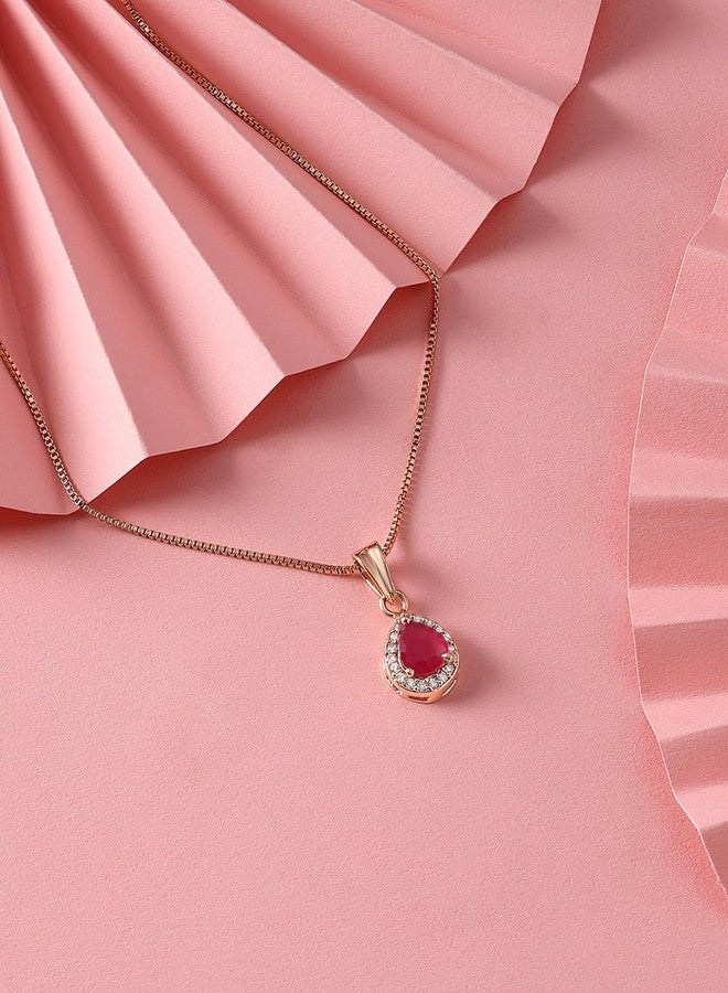 Ami Pink Rose Gold Contemporary Cubic Zirconia Pearl Embellished Pendant and Chain For Women-ZPFK20447 - Image 3