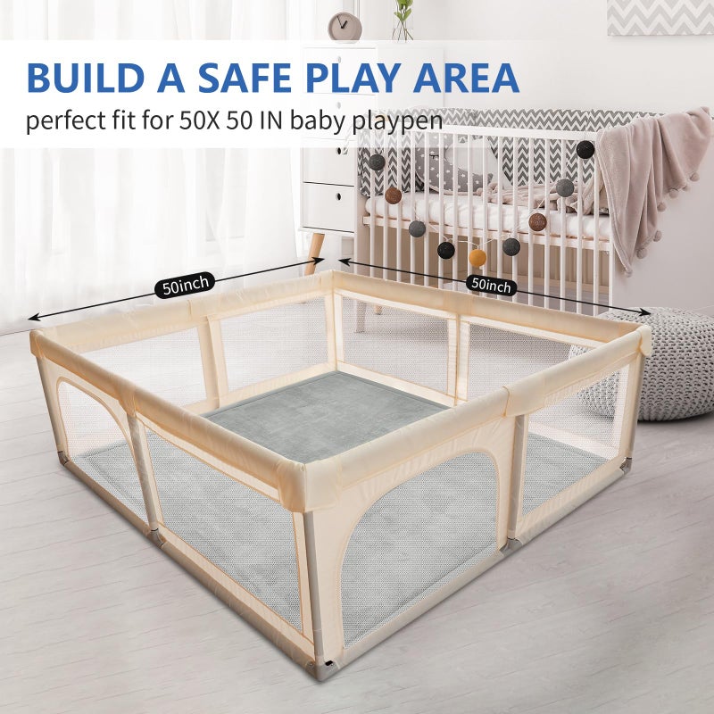Huloo Sleep Baby Play Mat for Floor,1.3" Thick Elasti-Foam 50x50 Playpen Mat for Toddlers Infant Kids,Water-Repellent Soft Coral Velvet Tummy Time Mat,Non Slip Crawling Mat,Tatami Mat(Light Grey) - Image 5