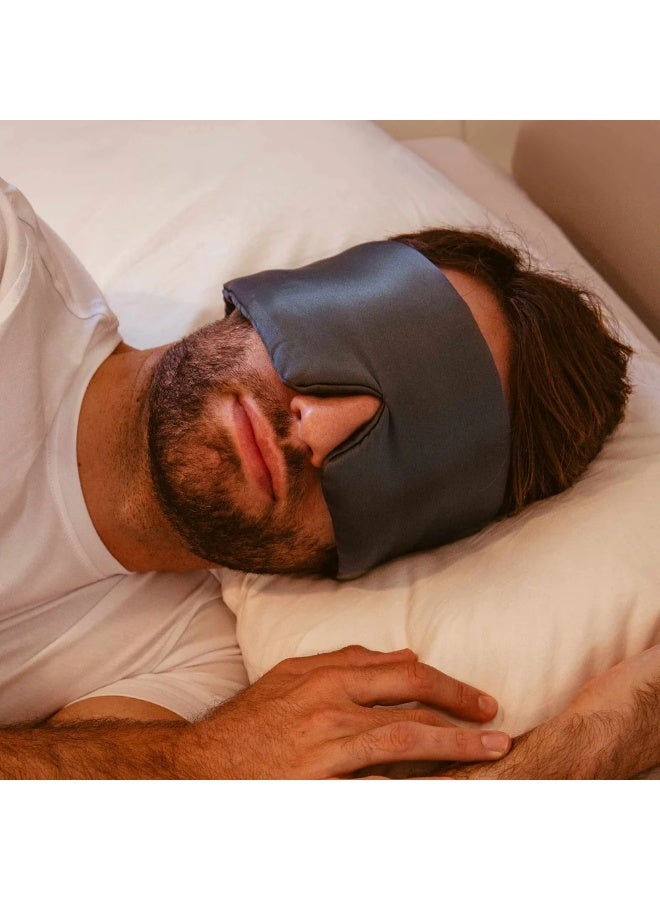 100% Silk Sleep Mask – Adjustable Eye Mask for Women & Men, Blackout for Travel, Rest & Office, Large Size (Silver) - Image 2