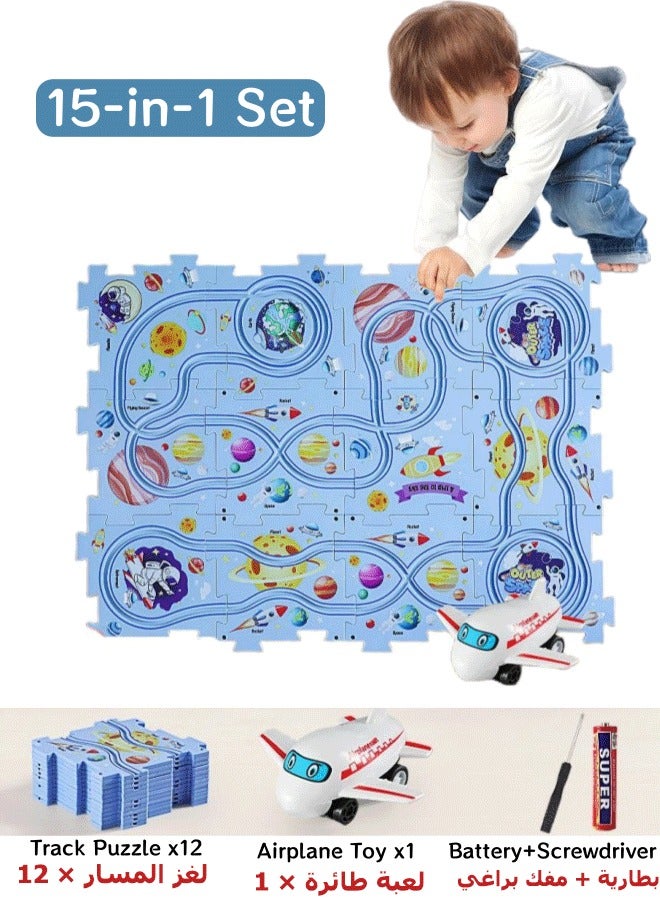 Puzzle Track Car Play Set, Space Jigsaw Puzzle Racer Car Track Set Kids Car Track Set Puzzle Raceway Car Track Toy Educational Montessori Toy for 3 4 5 6 Year Old Boys Girls - Image 1