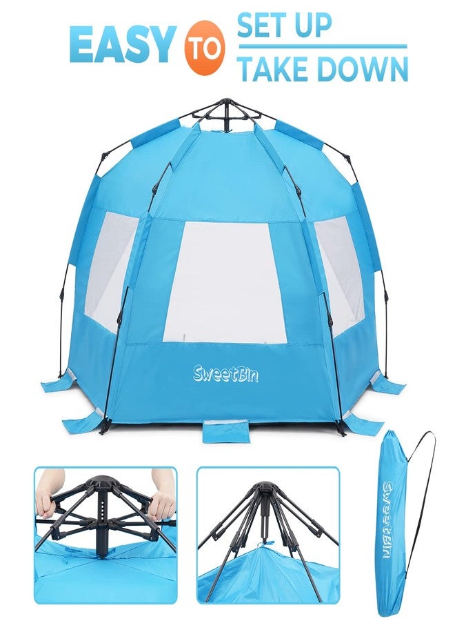 SweetBin Pop Up Beach Tent, Portable Beach Folding Sun Shade Shelter, UPF 50+ Protection, Easy Setup and Carry, Double Silver Coating with 3 Ventilation Window, Large Size Perfect for Family 4 People - Image 5