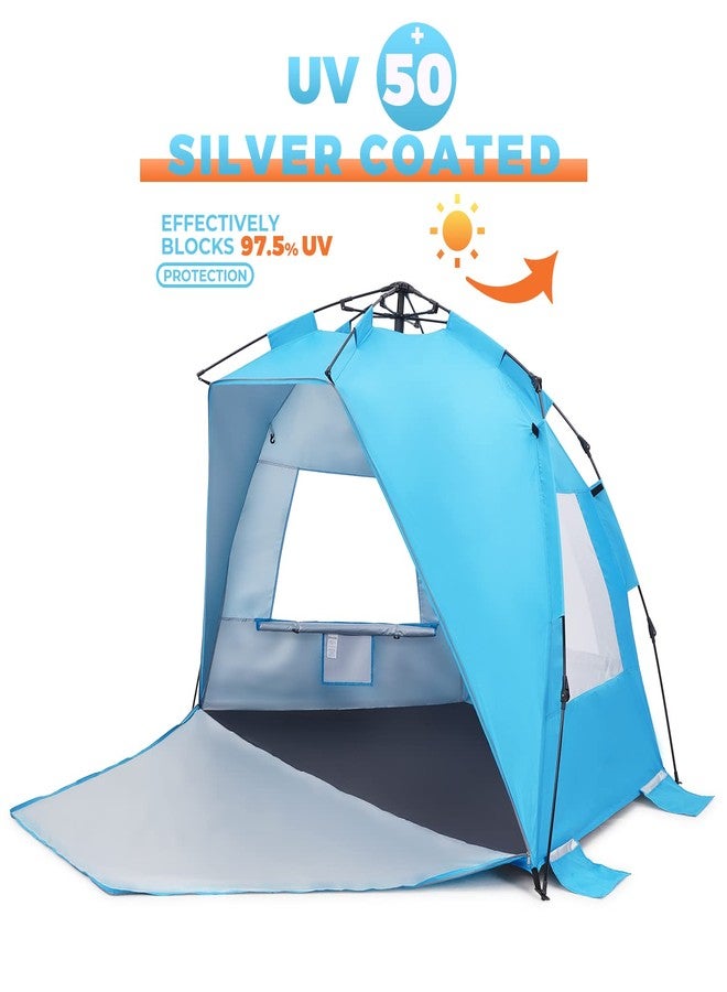 SweetBin Pop Up Beach Tent, Portable Beach Folding Sun Shade Shelter, UPF 50+ Protection, Easy Setup and Carry, Double Silver Coating with 3 Ventilation Window, Large Size Perfect for Family 4 People - Image 2