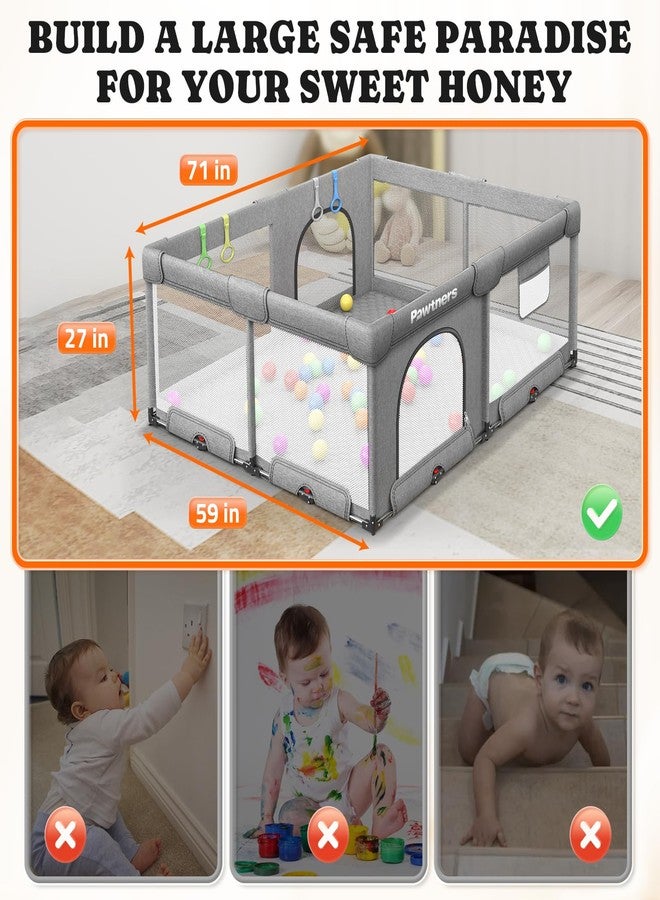 Pawtners Foldable Playpen for Babies and Toddlers: 50" L x 50" W x 27" H, Large Kids Play Yard With Mat, Portable Indoor Play Area, Baby Gate With 50PCS Ocean Ball, 4 Handles - Image 5