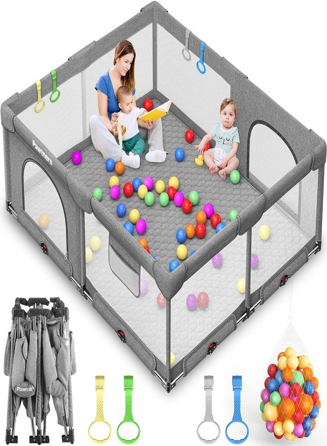 Pawtners Foldable Playpen for Babies and Toddlers: 50" L x 50" W x 27" H, Large Kids Play Yard With Mat, Portable Indoor Play Area, Baby Gate With 50PCS Ocean Ball, 4 Handles - Image 1