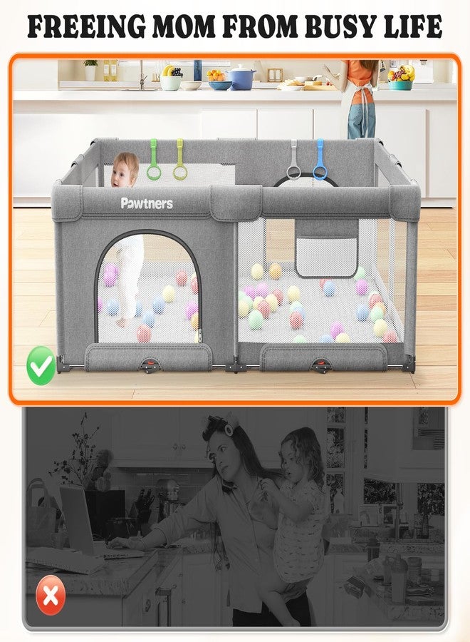 Pawtners Foldable Playpen for Babies and Toddlers: 50" L x 50" W x 27" H, Large Kids Play Yard With Mat, Portable Indoor Play Area, Baby Gate With 50PCS Ocean Ball, 4 Handles - Image 4