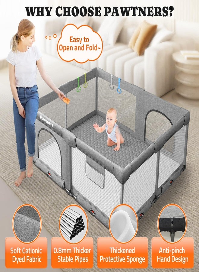 Pawtners Foldable Playpen for Babies and Toddlers: 50" L x 50" W x 27" H, Large Kids Play Yard With Mat, Portable Indoor Play Area, Baby Gate With 50PCS Ocean Ball, 4 Handles - Image 3