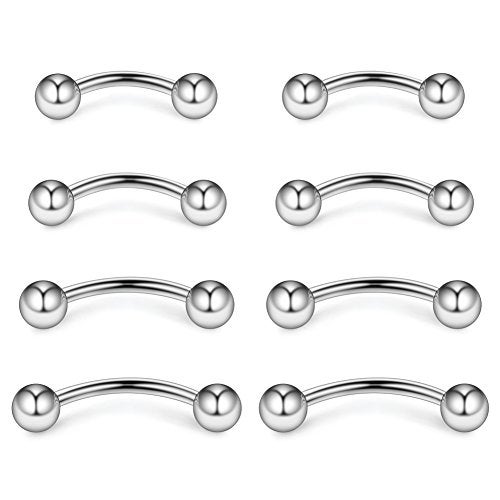 Ruifan 4prs(8pcs) Eyebrow Piercing Jewelry Curved Barbell with Ball Kit Eyebrow Tragus Lip Ring 16g 16 gauge 6mm/8mm/10mm/12mm(Steel) - Image 4