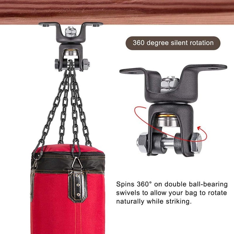 BeneLabel Heavy Bag Ceiling Mount with Spring & Chains 360° Rotation Punching Bag Ceiling Hanger with Bearings Boxing Bags Holder Hardware with 2 Wood Screws and 2 Expansion Screws - Image 4