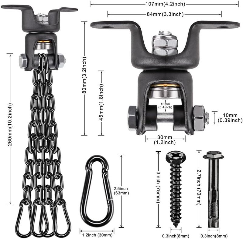 BeneLabel Heavy Bag Ceiling Mount with Spring & Chains 360° Rotation Punching Bag Ceiling Hanger with Bearings Boxing Bags Holder Hardware with 2 Wood Screws and 2 Expansion Screws - Image 3