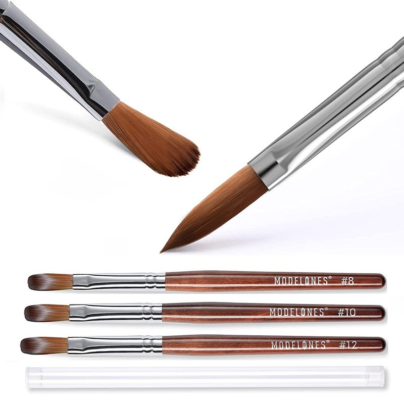 Modelones 3pcs Acrylic Nail Brush Set, Size 8/10/12 Kolinsky Acrylic Brushes for Acrylic Powder Application, Nail Extension, 3D Nail Carving, Round Shaped Nail Art Brushes with Wooden Handle - Image 1