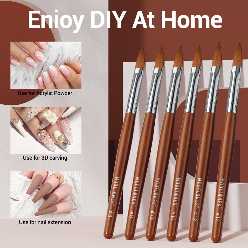 Modelones 3pcs Acrylic Nail Brush Set, Size 8/10/12 Kolinsky Acrylic Brushes for Acrylic Powder Application, Nail Extension, 3D Nail Carving, Round Shaped Nail Art Brushes with Wooden Handle - Image 4