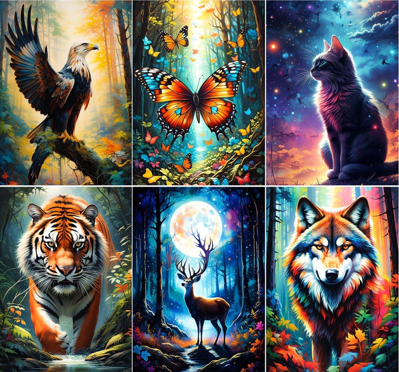 UiSdfuy Diamond Art Kits Crafts DIY 5D Diamond Art Packs Kits Full for Adults BeginnerHome Wall Decoration Gift 118x157inch 6 Pack Wild Animal - Image 2