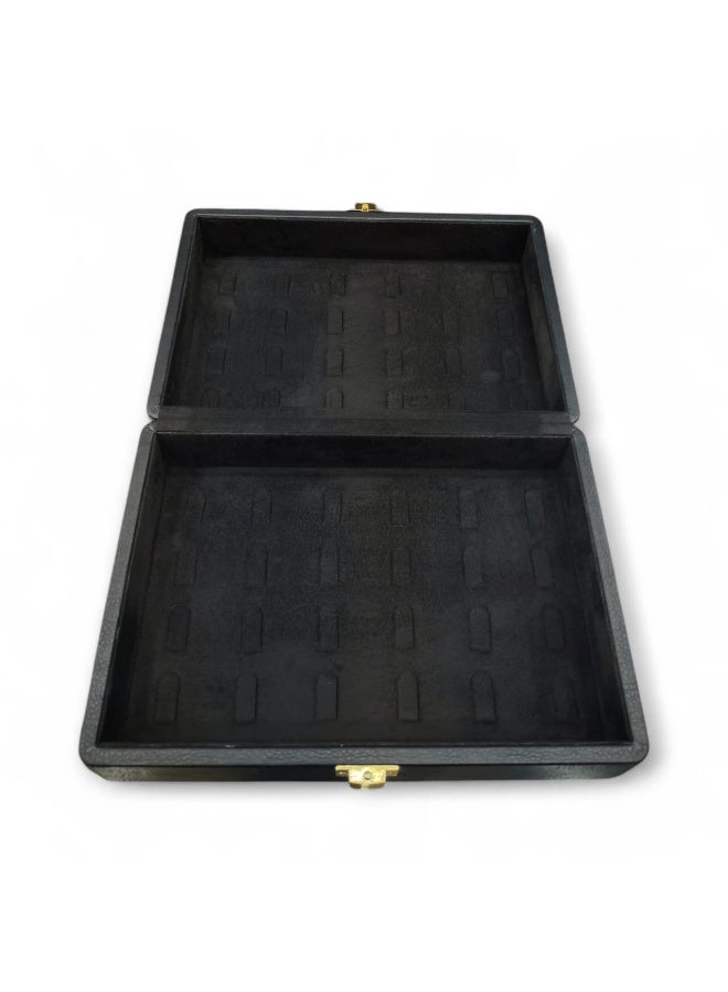 Al Seraj Jewellery Organizer Box for 48 Rings – Premium Black Soft Leather with Suede Interior, Large Lockable Ring Display Case for Storage, Gift & Travel – Elegant Jewellery Storage Box - Image 1