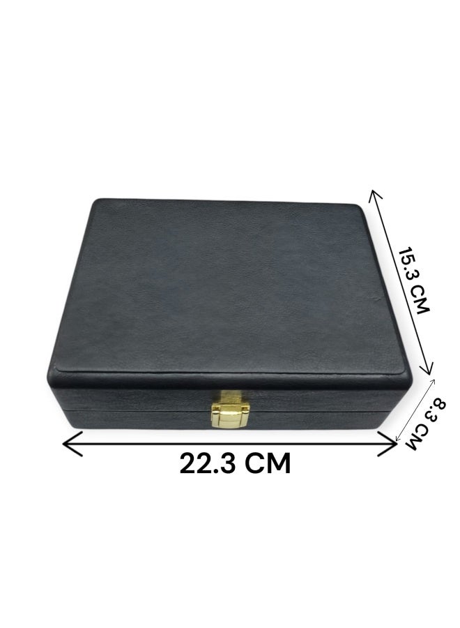 Al Seraj Jewellery Organizer Box for 48 Rings – Premium Black Soft Leather with Suede Interior, Large Lockable Ring Display Case for Storage, Gift & Travel – Elegant Jewellery Storage Box - Image 3