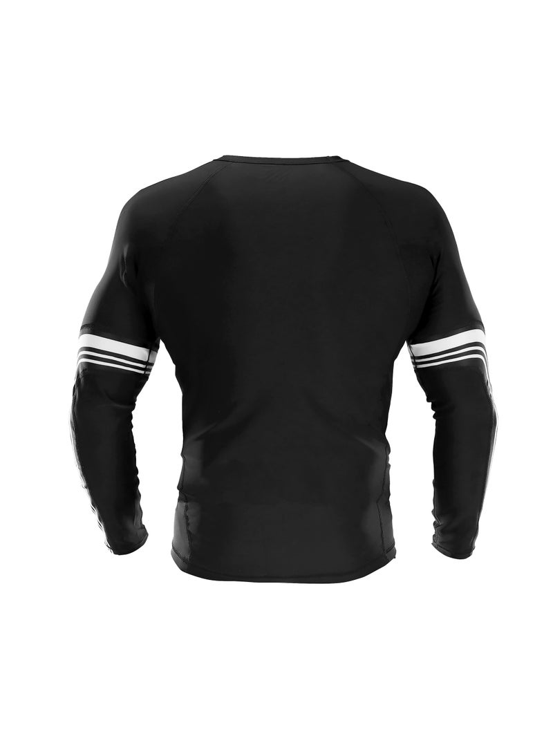 Sanabul Core Long Sleeve Jiu Jitsu Rash Guard – MMA, BJJ & Wrestling Grappling Shirt – Black with White Stripes, Small - Image 3