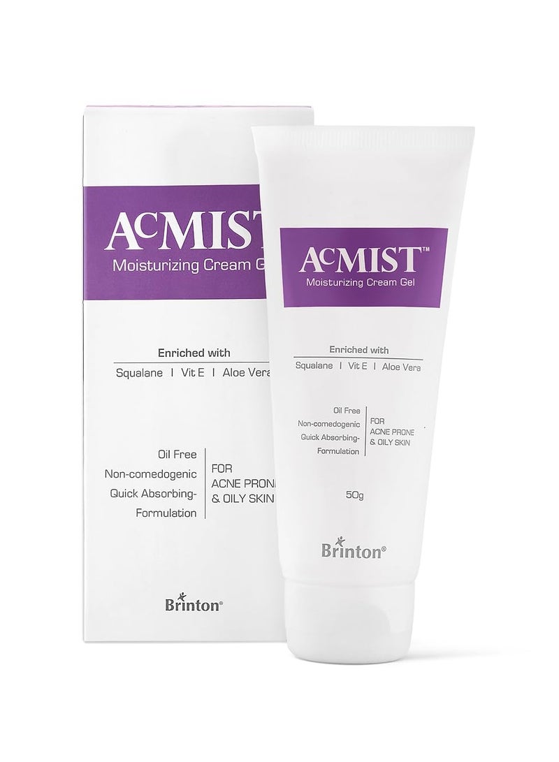 Brinton AcMist Face Moisturizing Cream Gel for Acne Prone & Oily Skin | Enriched with Vitamin E, Aloe Vera & Squalane | Oil-free, Non Comedogenic & Quick Absorbing Lightweight Moisturizing Cream Gel | Dermatologist Approved | 50 g - Image 1