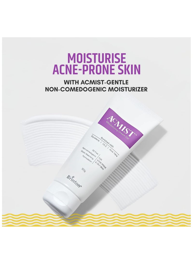 Brinton AcMist Face Moisturizing Cream Gel for Acne Prone & Oily Skin | Enriched with Vitamin E, Aloe Vera & Squalane | Oil-free, Non Comedogenic & Quick Absorbing Lightweight Moisturizing Cream Gel | Dermatologist Approved | 50 g - Image 2
