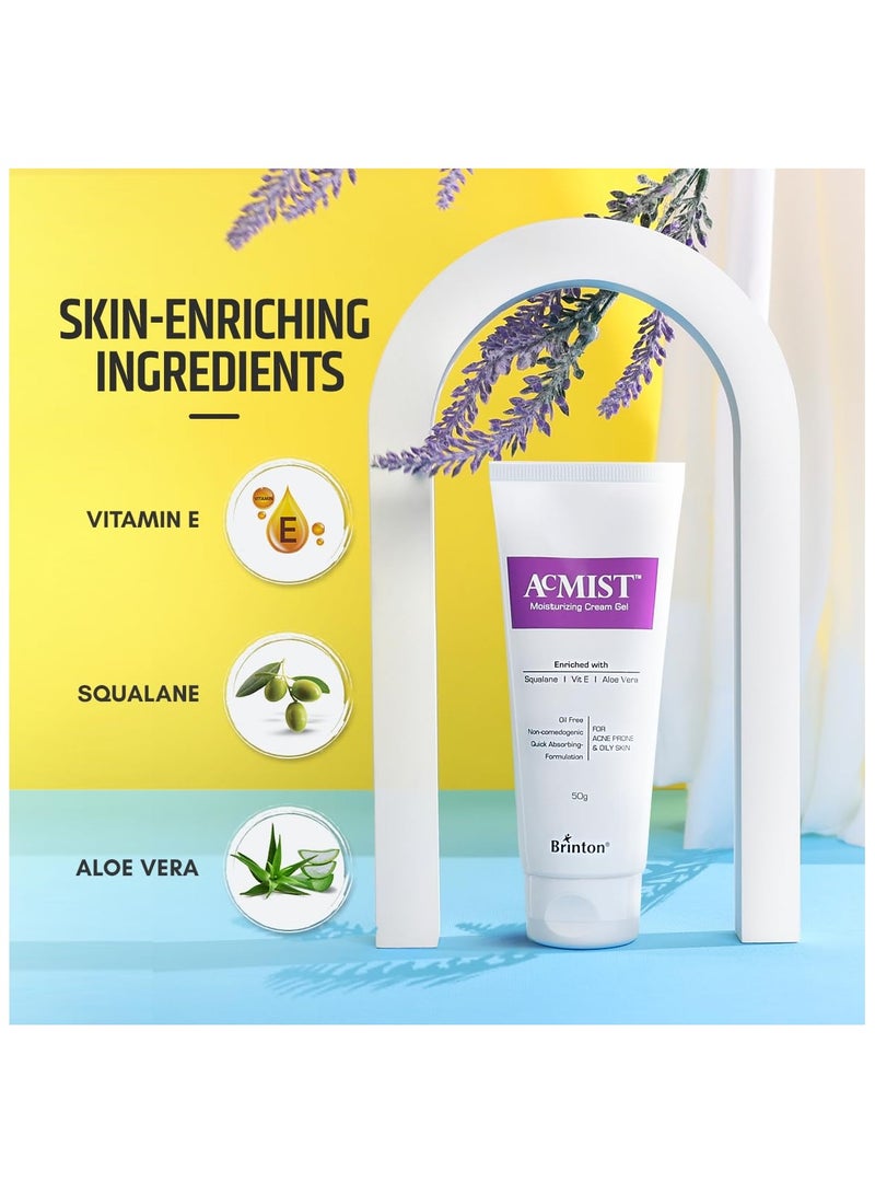 Brinton AcMist Face Moisturizing Cream Gel for Acne Prone & Oily Skin | Enriched with Vitamin E, Aloe Vera & Squalane | Oil-free, Non Comedogenic & Quick Absorbing Lightweight Moisturizing Cream Gel | Dermatologist Approved | 50 g - Image 3