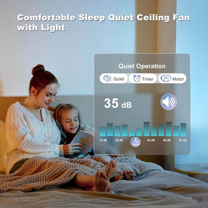 Ohniyou 46'' Ceiling Fan with Lights, Low Profile Ceiling Fans Remote/APP Control - Dimmable, Silent DC Motor, Modern Ceiling Fan for Bedroom Living Room, Silver - Image 4