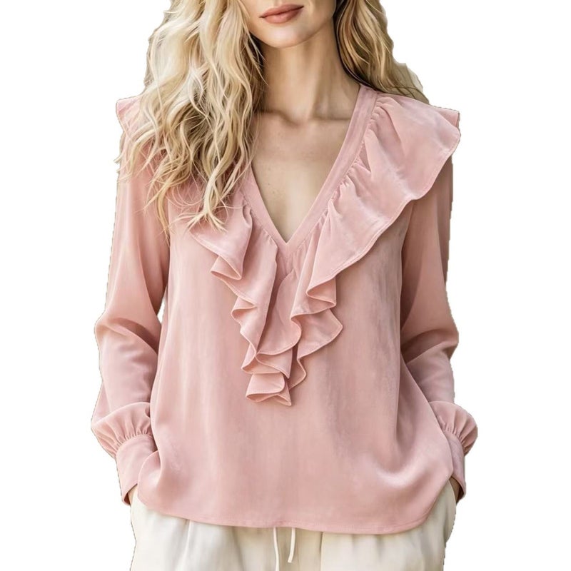 Women's Velvet V-Neck Ruffle Sweater - Image 5