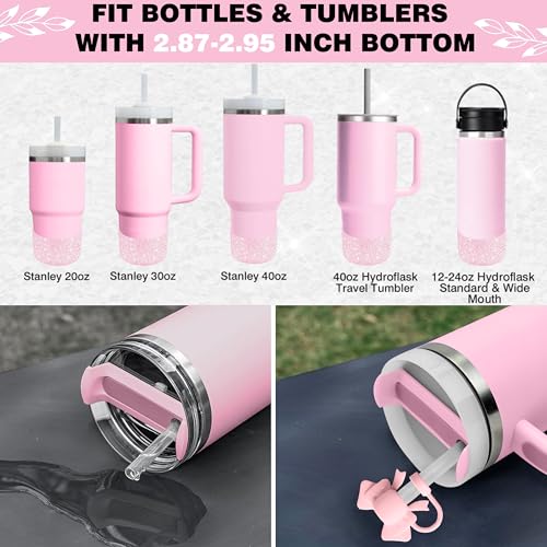 Hpebl 9PCS Pink for Stanley Cup Accessories Set Bling Initials Bow Charms for Stanley Decorations 30/40 Oz Tumbler Accessories Including Bow Straw Topper, Handle Strap, Spill Stopper（Letter A） - Image 4