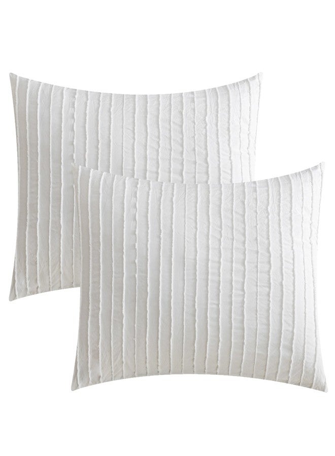 JELLYMONI 2 Pack White Pillowcases Standard Size, Soft Microfiber Striped Tufted Pillow Covers with Envelope Closure (Pillows are not Included) - Image 1