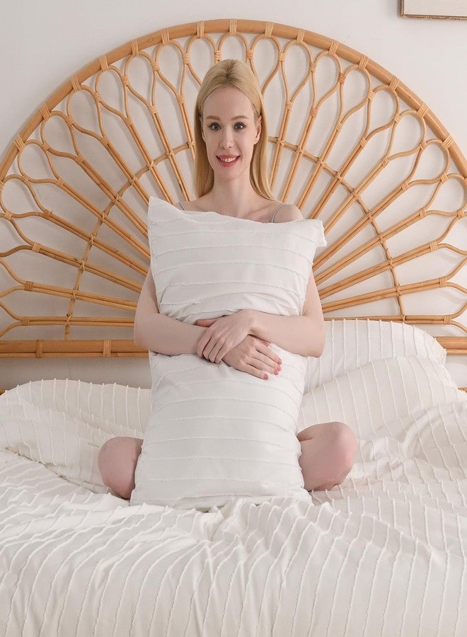 JELLYMONI 2 Pack White Pillowcases Standard Size, Soft Microfiber Striped Tufted Pillow Covers with Envelope Closure (Pillows are not Included) - Image 3